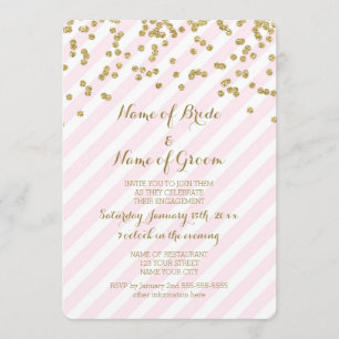 Gold Pink Stripes Engagement Party Invitation