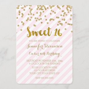 Gold Pink Sweet 16 Birthday Party Invitations