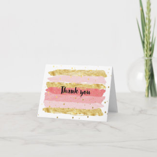 Gold & Pink Thank you card