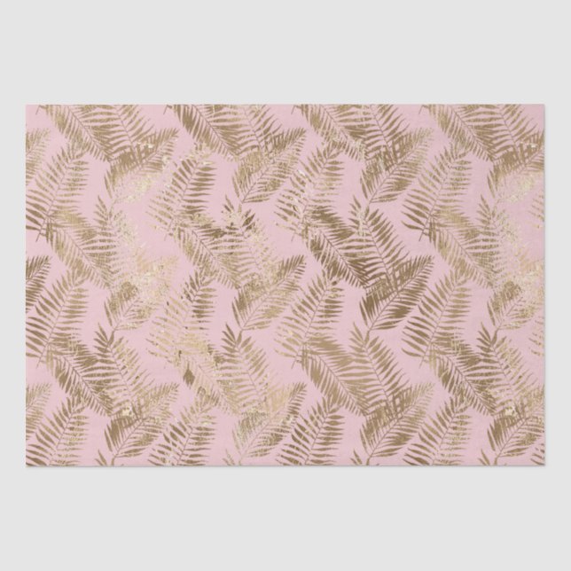 Gold Pink Tropical Leaves Tissue Paper (Front)