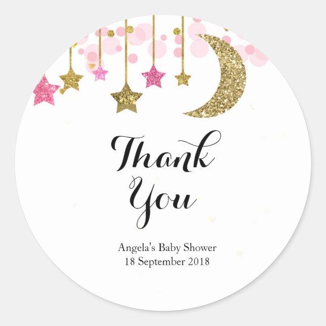 Gold pink twinkle twinkle Thank You Sticker (Front)