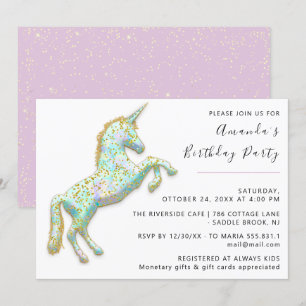 Gold Pink Unicorn Horse White Birthday Baby Shower Invitation