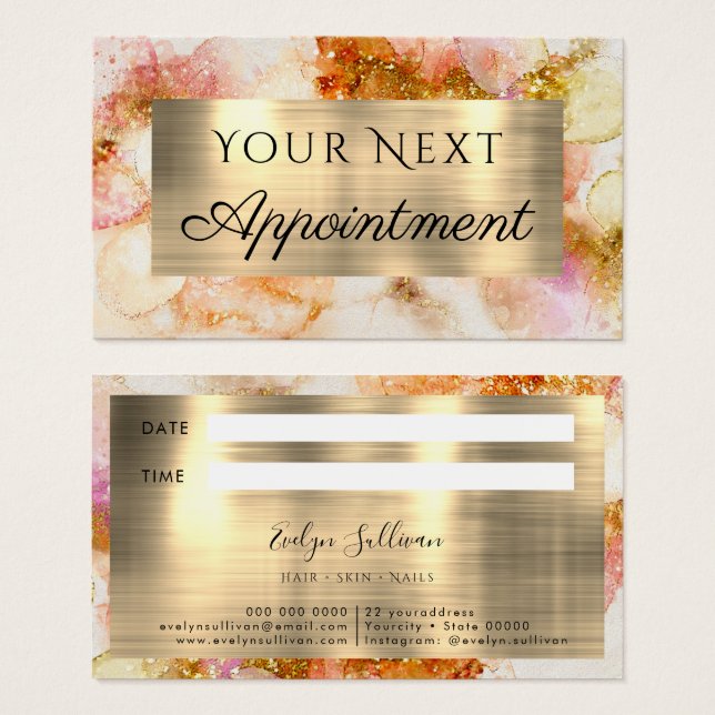 gold pink watercolor faux foil appointment card (Front & Back)
