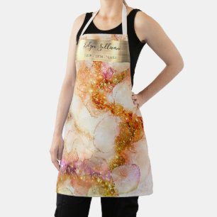 Gold pink watercolor faux foil apron