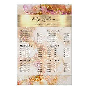 Gold Pink Watercolor Faux Foil Price List Glossy Poster