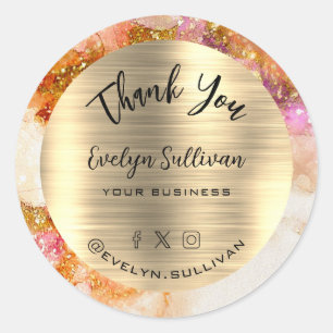 Gold Pink Watercolor Faux Foil Thank You Sticker