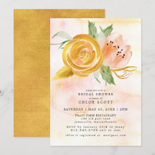 Gold Pink Watercolor Floral Bridal Shower Invitation