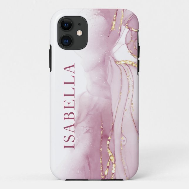 Gold Pink Watercolor Personalize Case-Mate iPhone Case (Back)