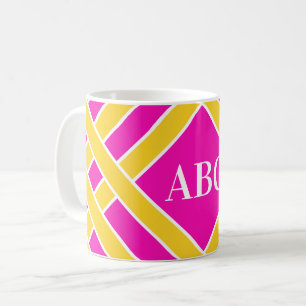 Gold/pink/white bands, stripes, customize initials coffee mug