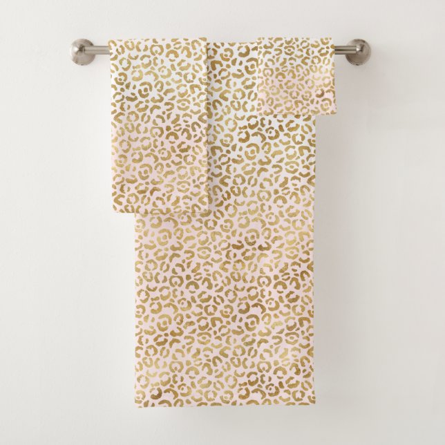 Gold Pink White Leopard Print     Bath Towel Set (Insitu)