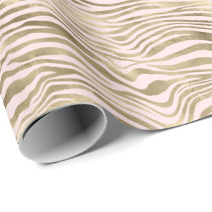 Gold Pink Zebra Print Wrapping Paper