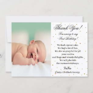 Gold Pisces 1st Birthday & Big Photo Thank You Card