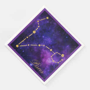Gold Pisces Constellation on Dark Galaxy Napkin