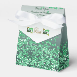 Gold Pisces & Green Glitter Birthday Favor Box