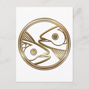 Gold Pisces Zodiac Fish Astrology Sign Postcard