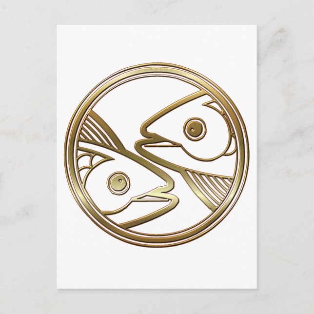 Gold Pisces Zodiac Fish Astrology Sign Postcard (Front)