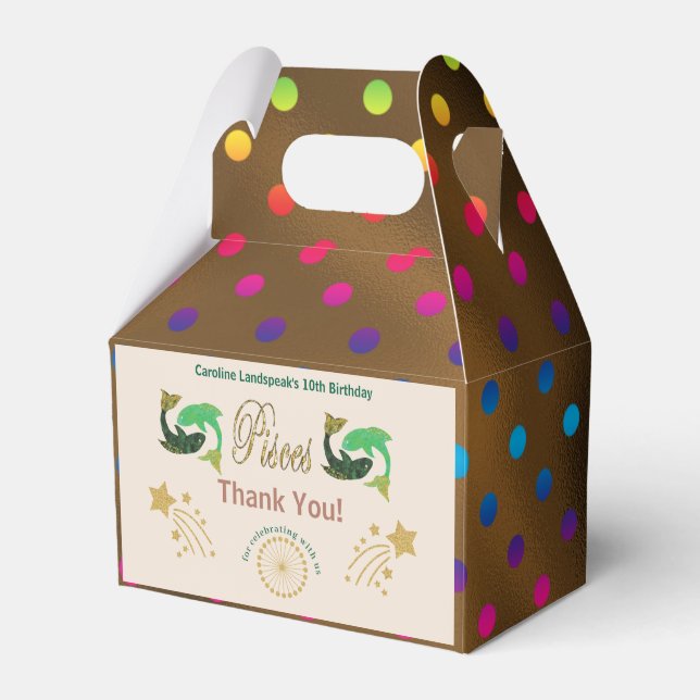 Gold Pisces Zodiac multicolored confetti  Favor Box (Front Side)