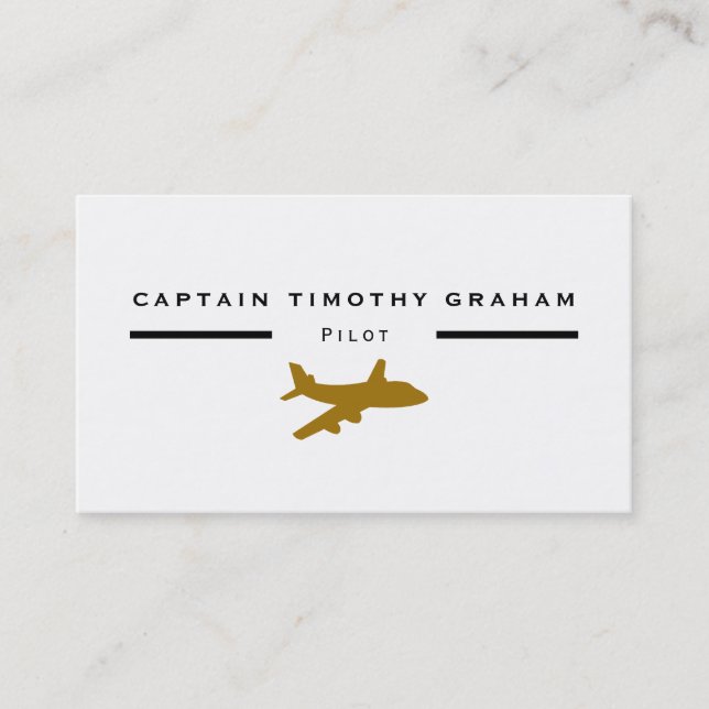Gold Plane Icon, Flight Steward & Pilot Business Card (Front)