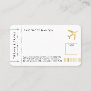 Gold Plane Ticket Boarding Pass Place Escort Card