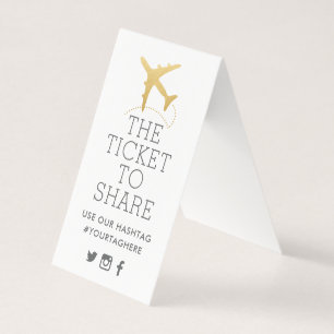 Gold Plane Travel Theme Party Hashtag Sign Card
