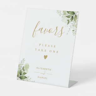 Gold Please Take A Favour Elegant Floral Greenery Pedestal Sign