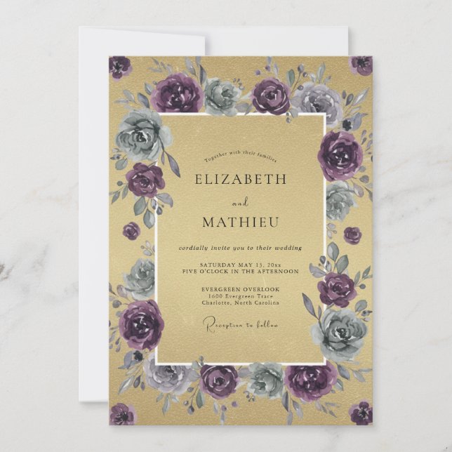 Gold Plum Blossom Wedding Invitation (Front)