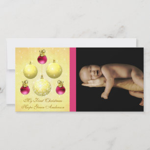 Gold & Plum Ornaments My 1st Christmas Baby Photo Holiday Card