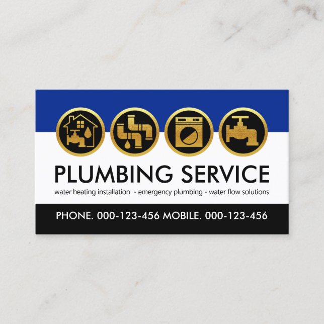 Gold Plumber Tools Icon Plumbing Business Card (Front)