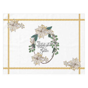 Gold Poinsettia Most Wonderful Time Tablecloth