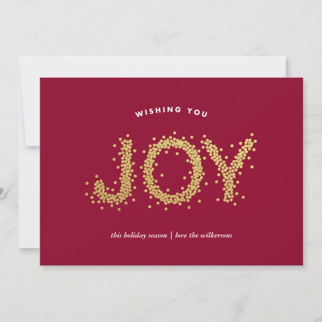 Gold Pointillism Shimmering Joy Holiday Card (Front)