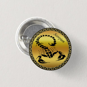 Gold poisonous scorpion very venomous insect 1 inch round button