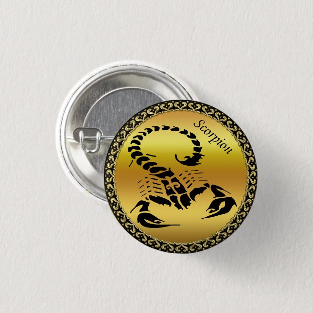 Gold poisonous scorpion very venomous insect 1 inch round button (Front & Back)