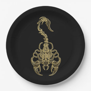 Gold poisonous scorpion very venomous insect paper plate