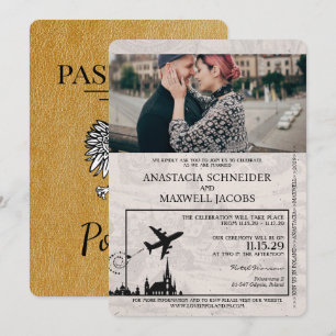 Gold Poland Passport Wedding Invitation