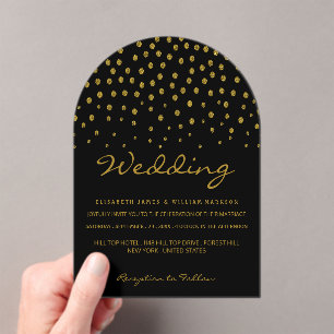Gold Polka Dot - Black & Gold - Wedding Acrylic Invitations