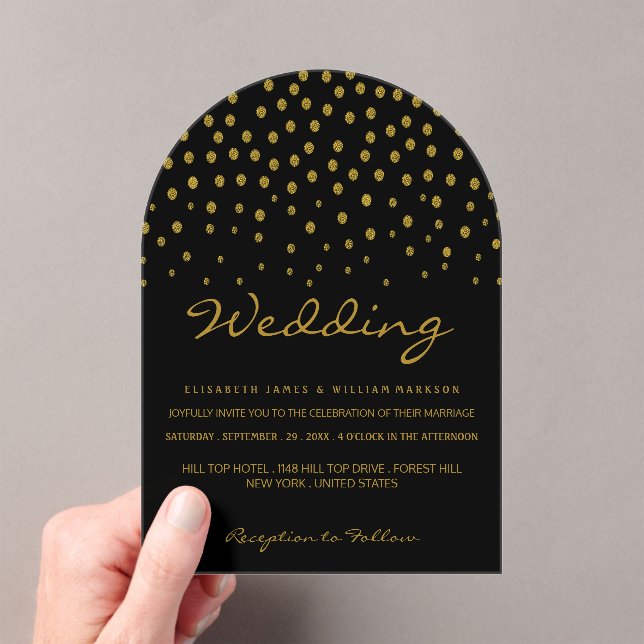 Gold Polka Dot - Black & Gold - Wedding Acrylic Invitations (Insitu (Handheld))