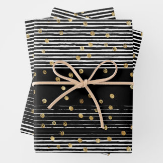 Gold Polka Dot Black White Abstract Wrapping Paper Sheet