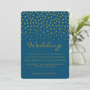 Gold Polka Dot - Blue & Gold - Wedding Invitation
