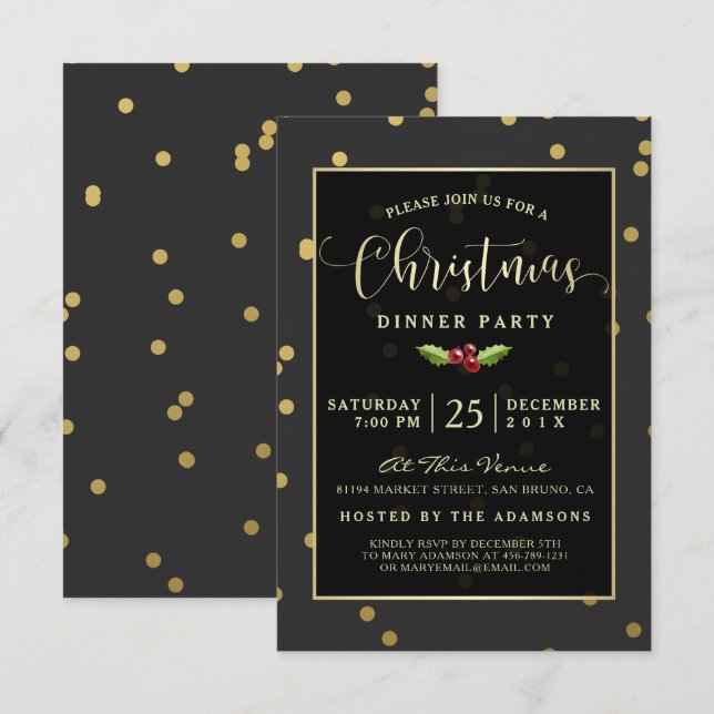 Gold Polka Dot Confetti Invitation de la fête de N (Devant / Derrière)