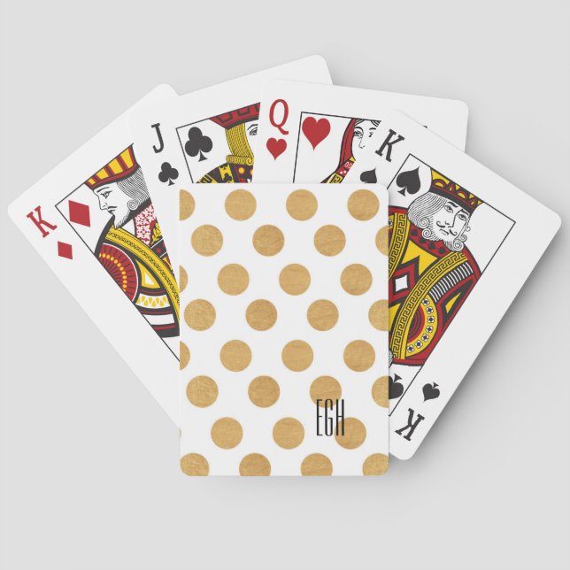 Gold Polka Dot Monogram Playing Cards (Back)