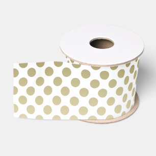 Gold Polka Dot on white Grosgrain Ribbon