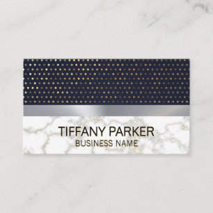 Gold Polka Dot Pattern   Metallic Silver Marble Business Card