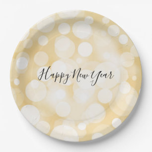 Gold Polka Dot Pattern New Year's Paper Plates