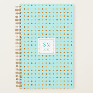 Gold Polka Dot Pattern on Mint Green with Monogram Planner