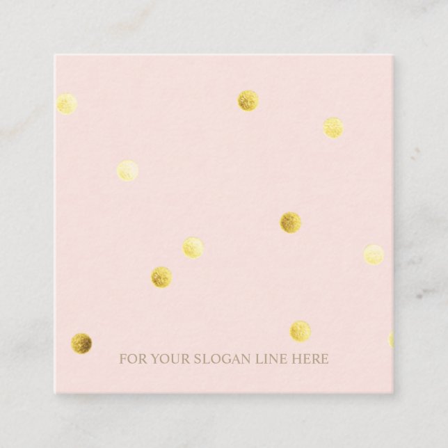 Gold Polka Dot Pattern Pink Square Business Card (Front)