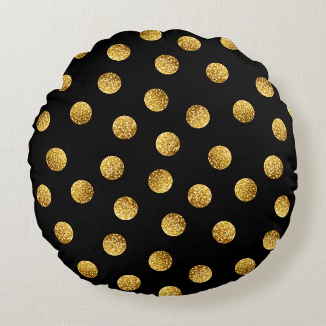 Gold Polka Dot: Sparkling Seamless. Round Pillow (Front)