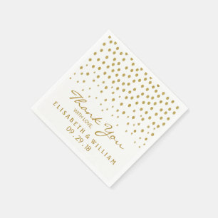 Gold Polka Dot - White & Gold - Wedding Napkin