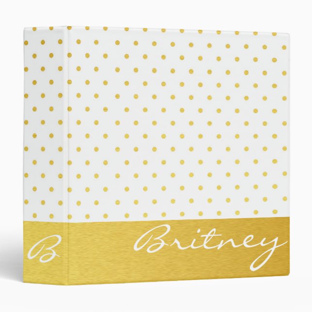 Gold polka dots and monogram - custom binder (Front/Spine)