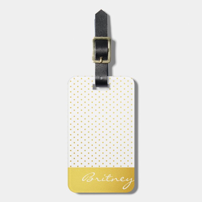 Gold polka dots and monogram - custom luggage tag (Front Vertical)