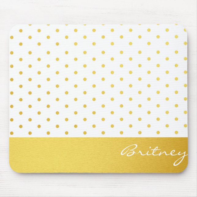 Gold polka dots and monogram - custom mouse pad (Front)